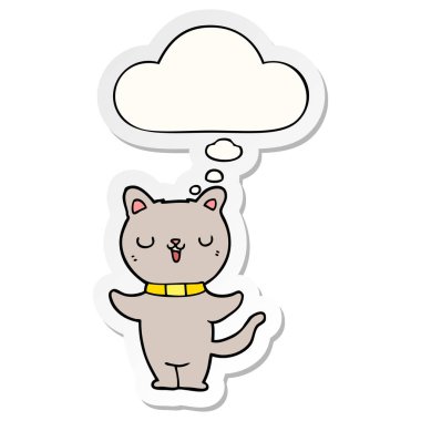 karikatür kedi ve baskılı bir etiket olarak kabarcık düşünce