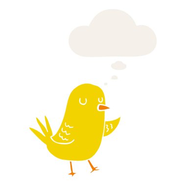 retro tarzında karikatür kuş ve düşünce balonu