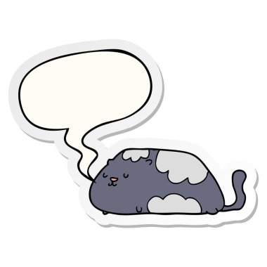 karikatür kedi ve konuşma kabarcık etiket