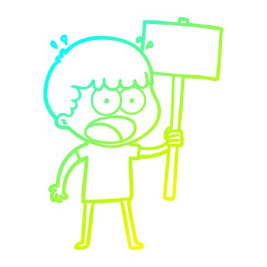 soğuk degrade çizgi çizim karikatür pankart ile adam şok