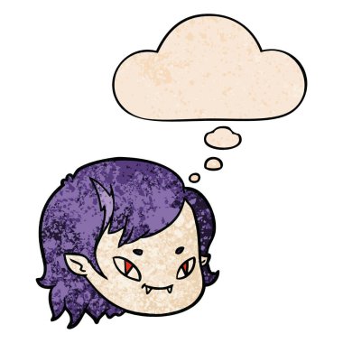 karikatür vampir kız yüz ve grunge doku p düşünce balonu