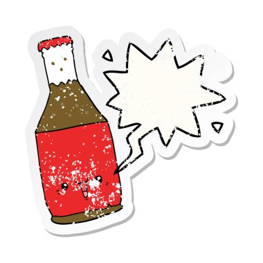 karikatür bira şişesi ve konuşma balonu sıkıntılı etiket