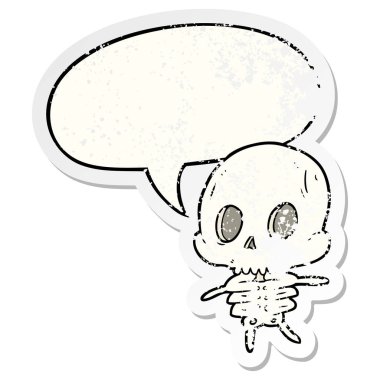 sevimli karikatür iskelet ve konuşma balonu sıkıntılı etiket