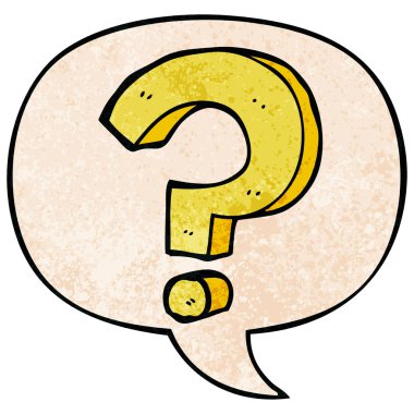 retro doku tarzında karikatür soru işareti ve konuşma balonu