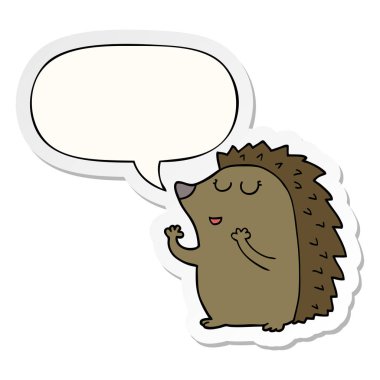 karikatür kirpi ve konuşma kabarcık etiket