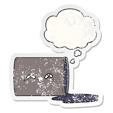 karikatür yağ davul ve sıkıntılı yıpranmış etiket olarak kabarcık düşünce