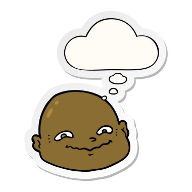 karikatür kel adam ve baskılı bir etiket olarak kabarcık düşünce