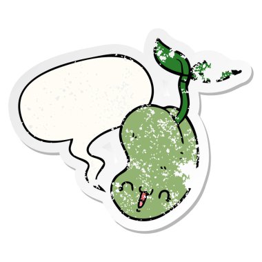 sevimli karikatür tohum filizlenme ve konuşma balonu sıkıntılı etiket