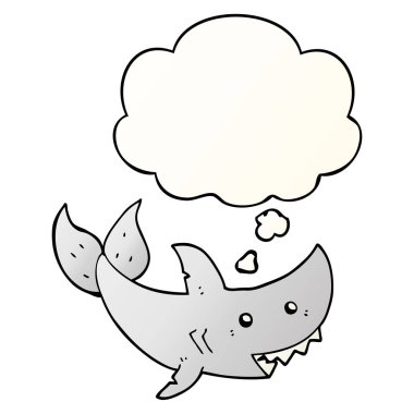 karikatür köpekbalığı ve pürüzsüz degrade tarzında kabarcık düşünce