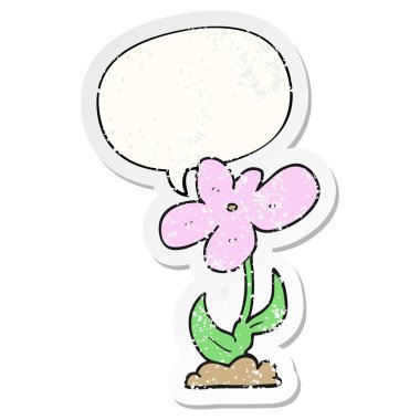 karikatür çiçek ve konuşma balonu sıkıntılı etiket