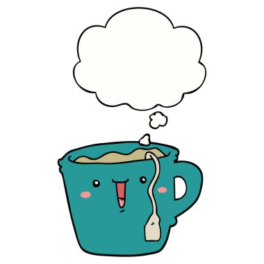 sevimli karikatür kahve fincanı ve düşünce balonu