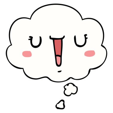 mutlu karikatür yüz ve düşünce balonu