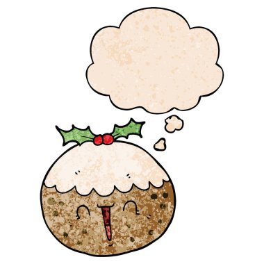 sevimli karikatür noel puding ve grunge metin de kabarcık düşünce