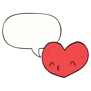 karikatür kalp ve yüz ve konuşma balonu