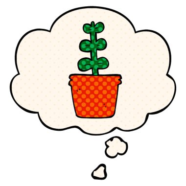 çizgi film evi bitki ve çizgi roman tarzında düşünce balonu