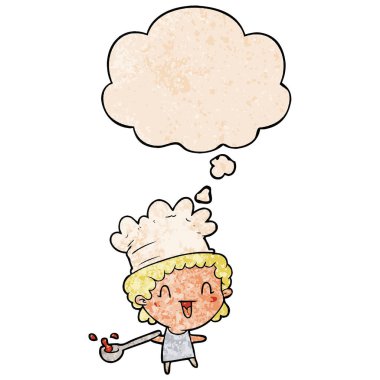 karikatür şef ve grunge doku desen tarzında düşünce balonu