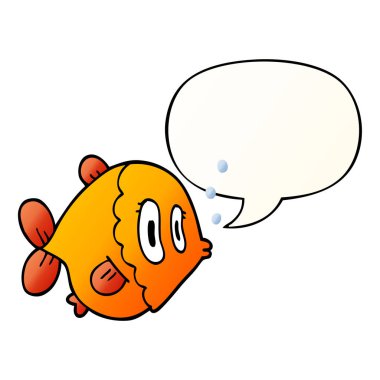 düzgün degrade tarzında karikatür balık ve konuşma balonu