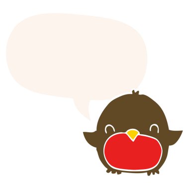 retro tarzında karikatür penguen ve konuşma balonu