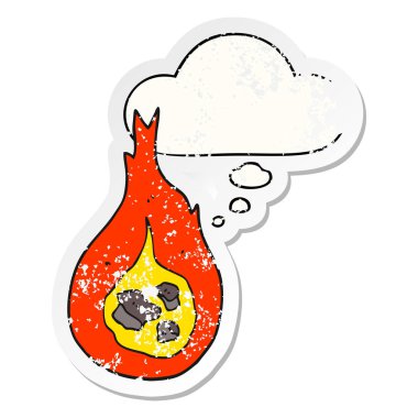 karikatür fireball ve sıkıntılı yıpranmış etiket olarak kabarcık düşünce