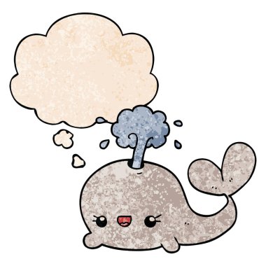 sevimli karikatür balina ve grunge doku desen düşünce balonu 