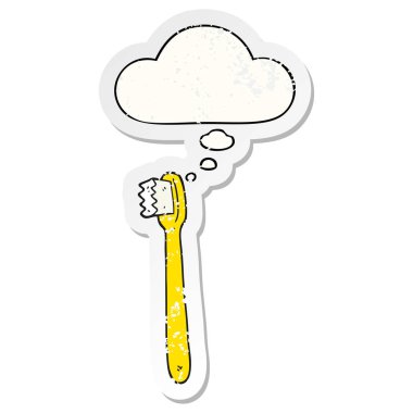 karikatür diş fırçası ve sıkıntılı yıpranmış sopa olarak kabarcık düşünce