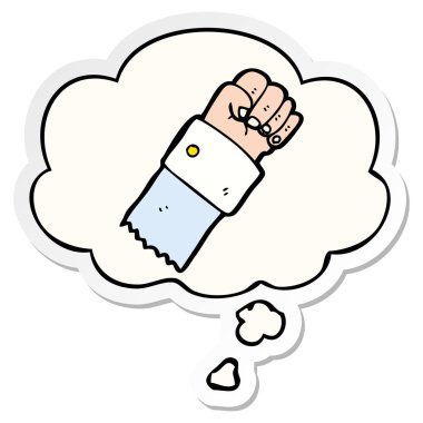 karikatür bir baskılı etiket olarak yumruk kaldırdı ve kabarcık düşünce