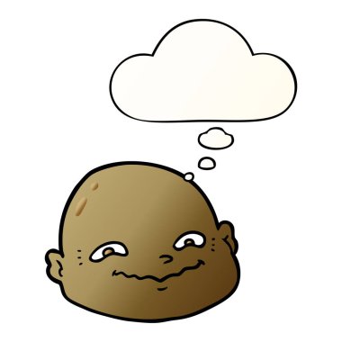 karikatür kel adam ve pürüzsüz degrade tarzında kabarcık düşünce