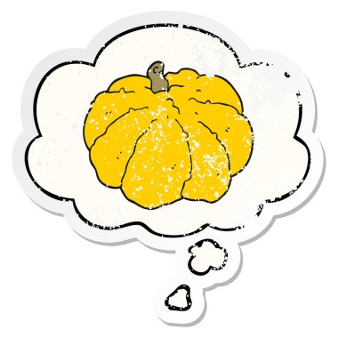 karikatür kabak ve sıkıntılı yıpranmış etiket olarak kabarcık düşünce