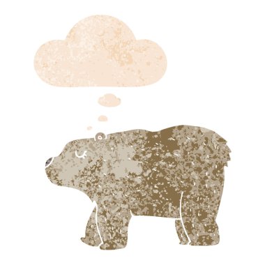 retro dokulu tarzda karikatür ayı ve düşünce balonu