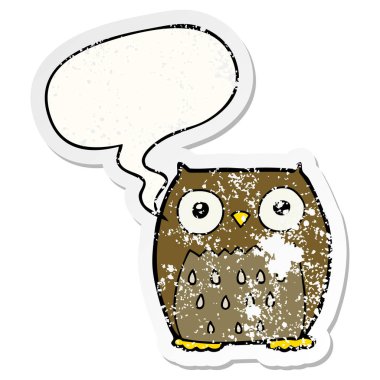 karikatür baykuş ve konuşma balonu sıkıntılı etiket