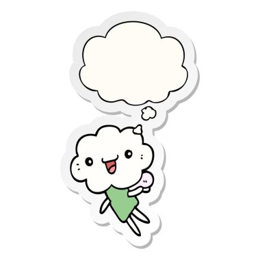 karikatür bulut kafa yaratık ve baskılı bir stic olarak kabarcık düşünce