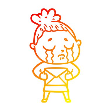 sıcak degrade çizgi çizim karikatür harfile ağlayan kadın