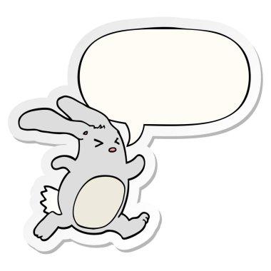 karikatür tavşan ve konuşma kabarcık etiket