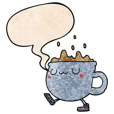 retro doku st karikatür kahve fincanı yürüyüş ve konuşma balonu