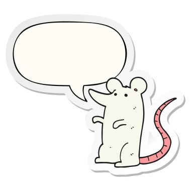 karikatür sıçan ve konuşma kabarcık etiket