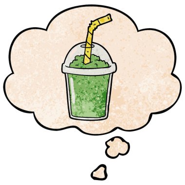 karikatür buzlu smoothie ve grunge doku patte düşünce balonu