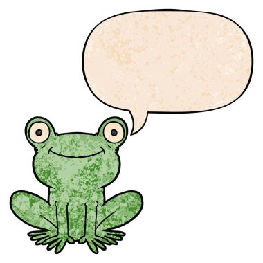 retro doku tarzında karikatür kurbağa ve konuşma balonu