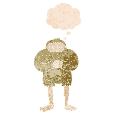 karikatür bigfoot ve retro dokulu tarzında düşünce balonu