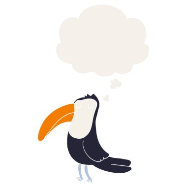 karikatür toucan ve retro tarzında düşünce balonu
