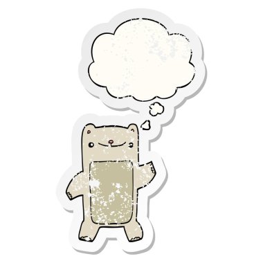 karikatür oyuncak ayı ve sıkıntılı yıpranmış sopa olarak kabarcık düşünce