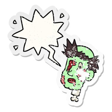 karikatür zombi baş ve konuşma balonu sıkıntılı etiket
