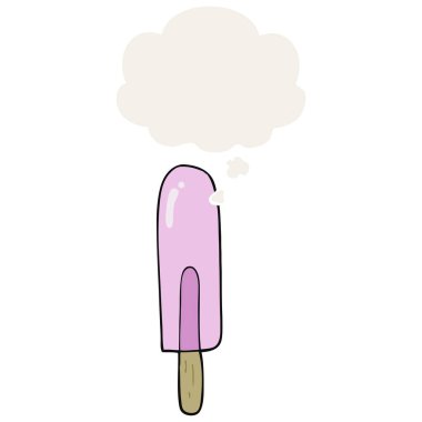 karikatür buz lolly ve retro tarzında düşünce balonu