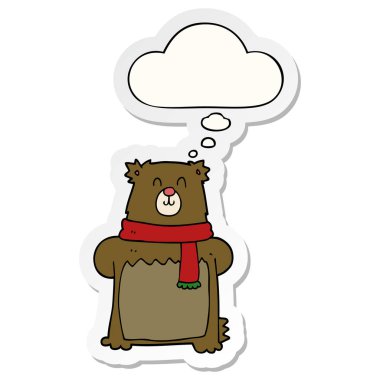 karikatür ayı ve baskılı bir etiket olarak kabarcık düşünce