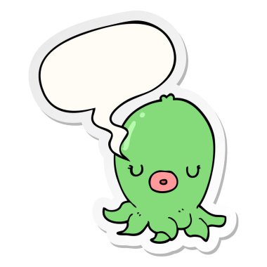 karikatür ahtapot ve konuşma kabarcık etiket