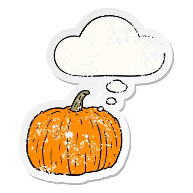 karikatür kabak ve sıkıntılı yıpranmış etiket olarak kabarcık düşünce