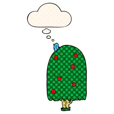 çizgi film uzun boylu ağaç ve çizgi roman tarzında düşünce balonu