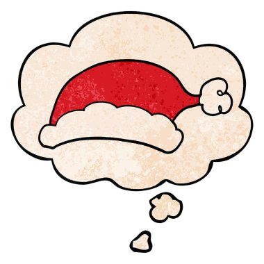 karikatür noel şapka ve grunge doku patte düşünce balonu