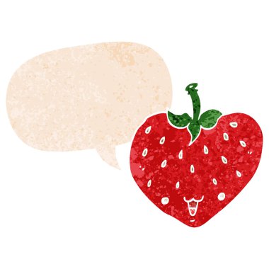 retro dokulu tarzda karikatür çilek ve konuşma balonu