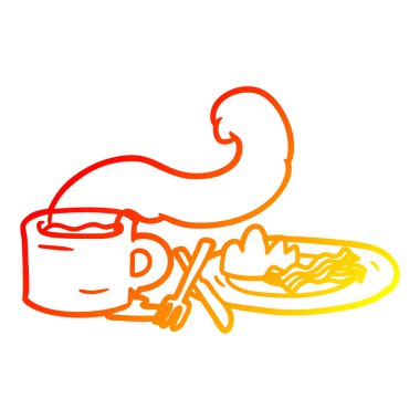 Warm gradient line drawing breakfast of coffee and bacon vector Warm gradient line drawing breakfast of coffee and bacon vector
