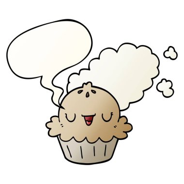 pürüzsüz degrade tarzında sevimli karikatür pasta ve konuşma balonu